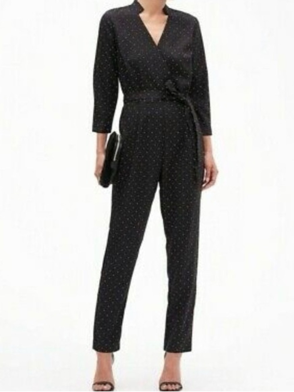 EUC Banana Republic Mini Polka Dot Black and White straight Leg Jumpsuit Size 0